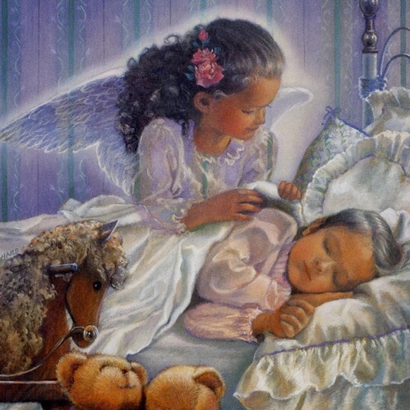 Vintage Art Print Angel with Child, Teddy Bears, Nursery room art print! cottage - Picture 1 of 5